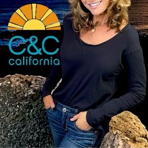 C&C California Open Crew Neck Long Sleeve Knit black Shirt M